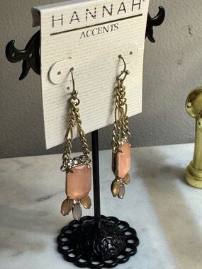 Hannah Peach Crystal Chain Drop Earrings